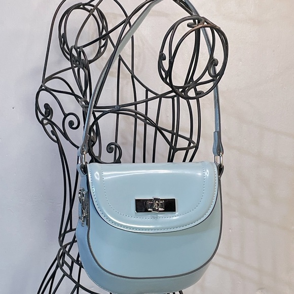 Steve Madden Handbags - Steve Madden Small Saddle Bag Shaped Aqua Patent Leather Mini Shoulder Bag #H-28